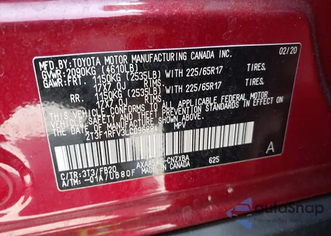 2020 Toyota Rav4 Le from USA, damaged, VIN 2T3F1RFV3LC096884